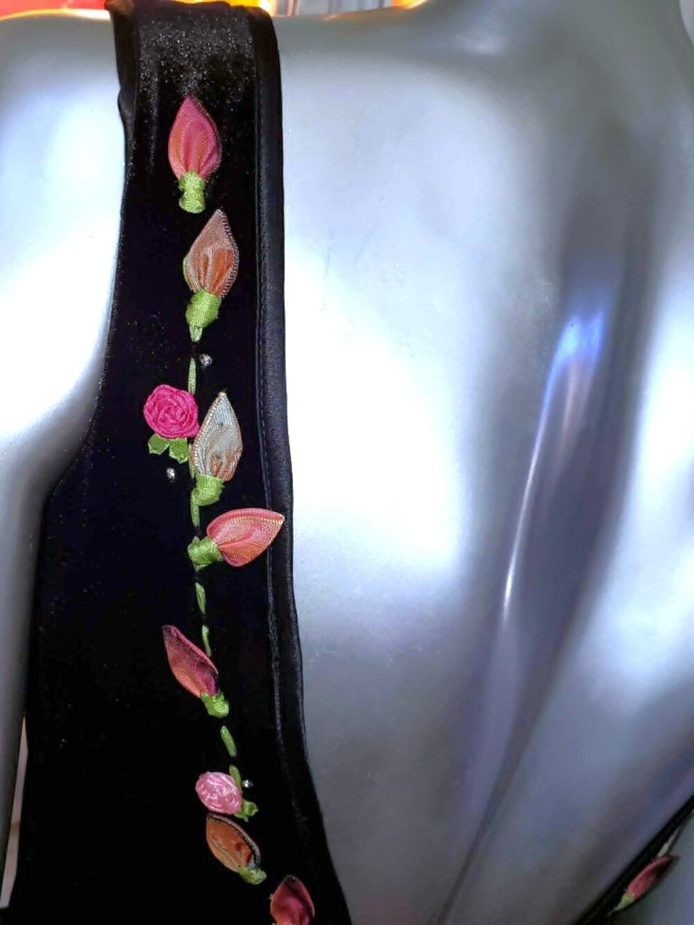 Vintage Betsey Johnson Slip Dress Evening 90s Black Velvet Backless Rose Floral - Picture 14 of 16